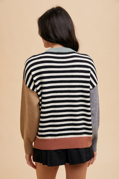 The Holland Striped Sweater in Ivory + Black