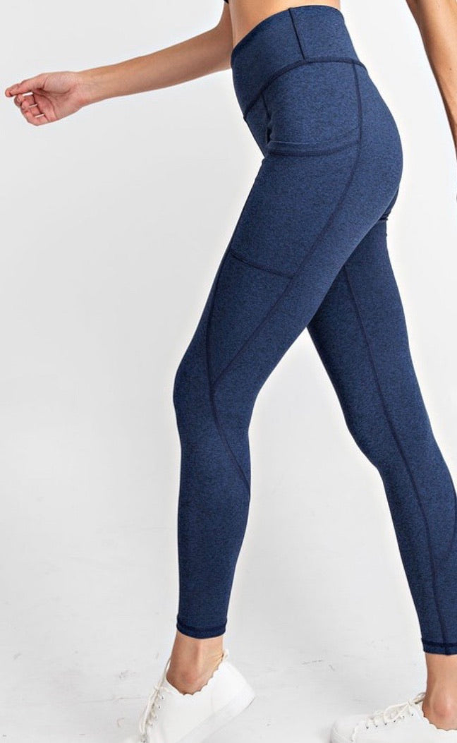 Rae Heathered Exercise Leggings in Blue and olive