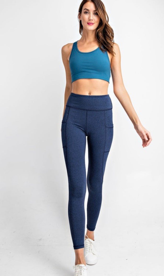 Rae Heathered Exercise Leggings in Blue and olive