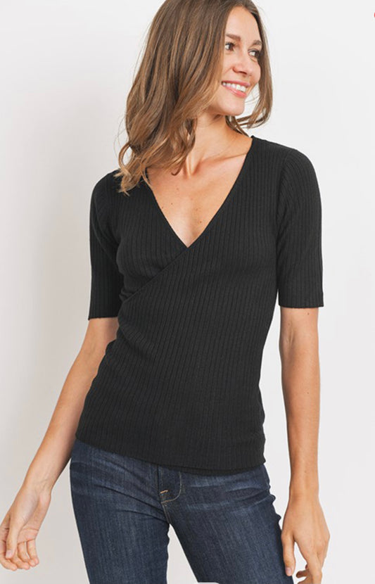 The Dua Ribbed Top in Cream + Black