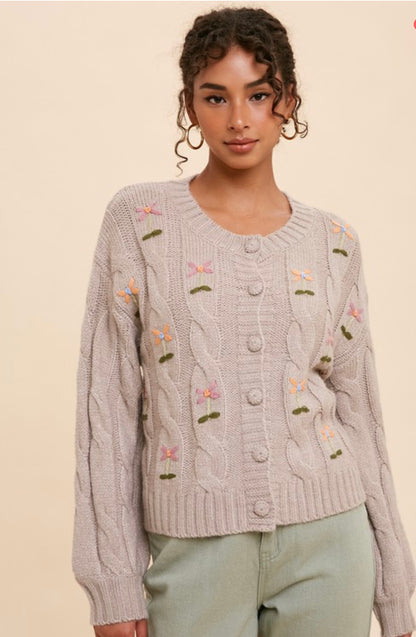 The Matilda Floral Sweater in Taupe