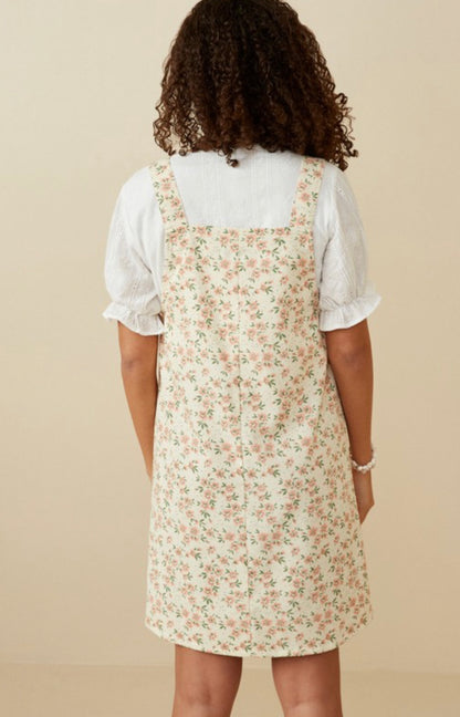 The Floral Overall Dress in Cream.