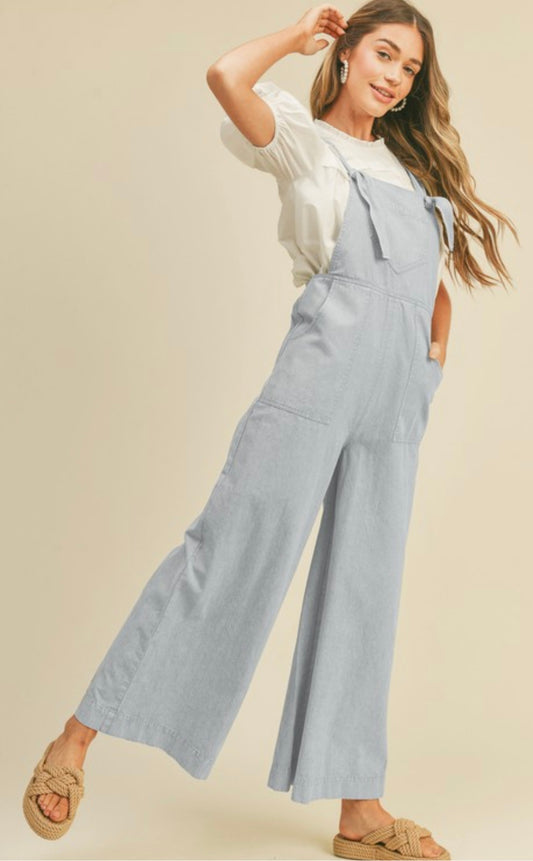 The Liesl Wide Leg Overalls in Blue
